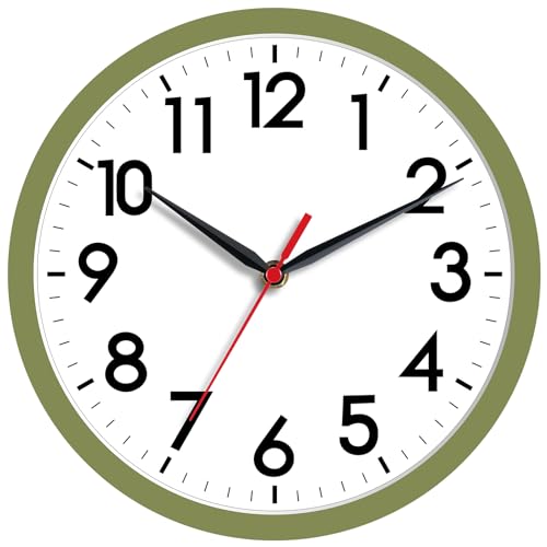 AKCISOT Wall Clock 8 Inch Silent Non-Ticking Modern Clocks Battery Operated - Analog Small Classic for Office, Home, Bathroom, Kitchen, Bedroom, School(Olive Green)