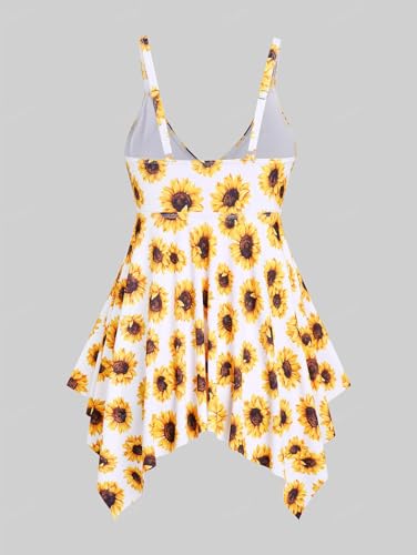 ROSE GAL Rosegal Women Plus Size Modest Tankini Swimsuit Handkerchief Sunflower Cinched Boyleg Swimwer3