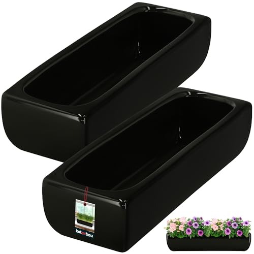 KOTARBAU® 2er Set Keramik Blumentopf länglich innen Schwarz...