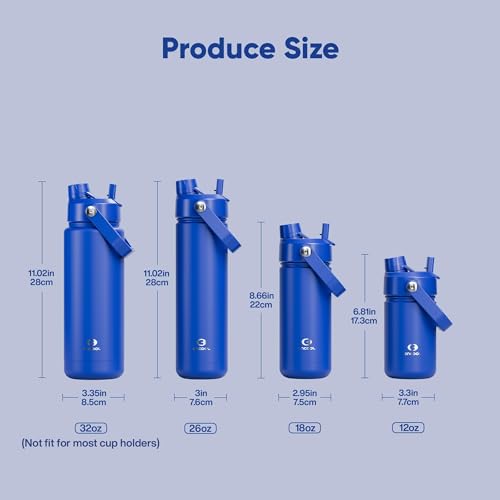 ENCOOL Insulated Water Bottle with Straw Stainless Steel Water Bottle, Leak-Proof, BPA-Free, Double Wall Vacuum Keeps Cold for 24 Hours for Sports, Travel, School (32 oz, Royal Blue)