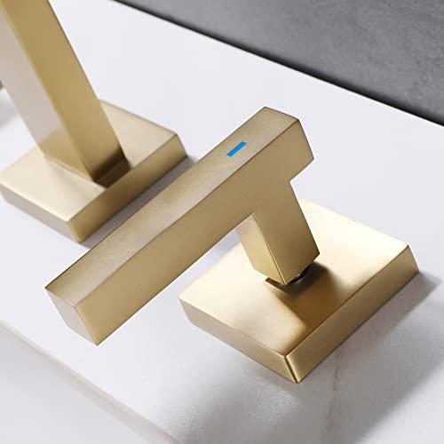 Taucent Brushed Gold Bathroom Sink Faucet,8-Inch Widespread Bathroom Vanity Faucet 3-Hole With Overflow Pop Up Drain,2-Handle 304 Stainless Steel Touch On Bathroom Sink Faucets #TOP5