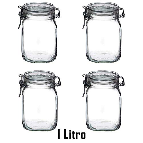 4 Potes com tampa hermético 1 Litro (1000ml) Fido Rocco Bormioli de vidro transparente