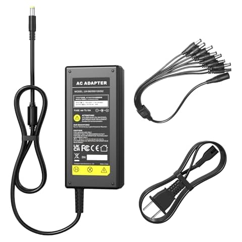 DC 12V 5A Power Adapter with 8 Splitter Cable Cover