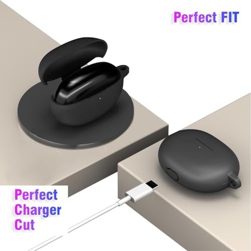 LIRAMARK Silicone Cover Case with Carbiner Compatible with Realmi Buds Air 6 (Black) 4 41NeaSU+K6L