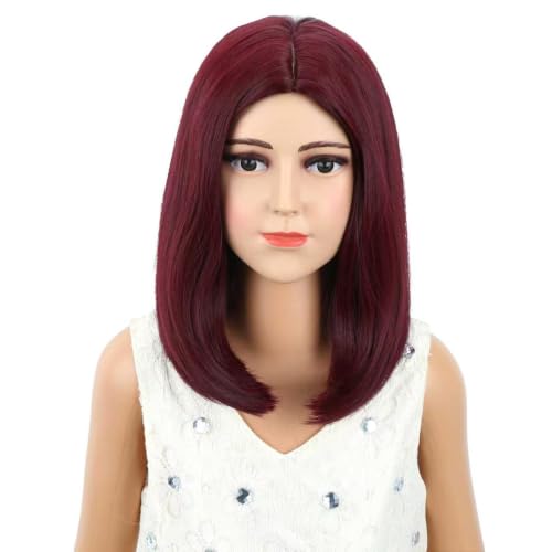 Image of Red Wig Wine Red Bob Wig Short Bob Wig Middle Part Wig for Women Synthetic Wigs with Wig Cap