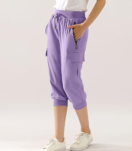 DOUBLJU Lightweight Hiking Capri Pants Sweatpants Women with Pockets Quick Dry Workout Cargo Joggers for Women with Plus Size2