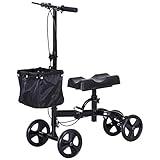 HOMCOM Deambulatore Pieghevole per Ginocchio, Monopattino con 4 Ruote, Altezza regolabile su 6 Livelli, con Cestino