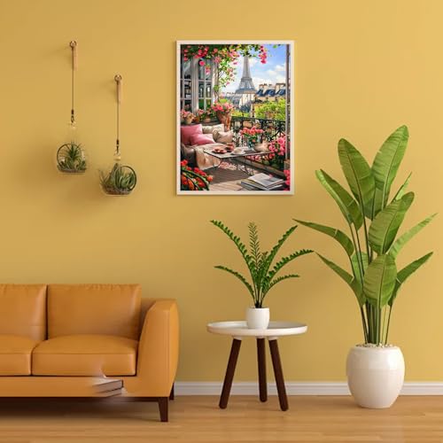 Diamond Art Kits for Adults Beginner, Eiffel Tower Landscape DIY Modern Diamond Painting Kits 5D Diamond Dots Gem Art Crafts with Tools Round Full Drill Funny Crafts for Home Wall Decor&Gift 12x16inch