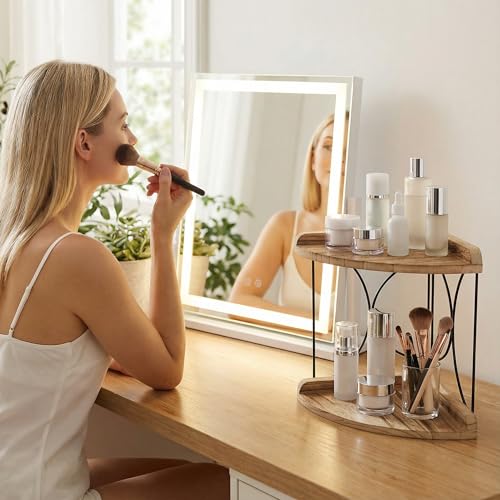 Image of Goaste 2-Tier Bathroom Counter Organizer, Wood Vanity Corner Shelf, Skincare Storage Standing Tray, Kitchen Countertop Spice Rack, Makeup Perfume Holder for Bathroom Organization, Dresser, Kitchen