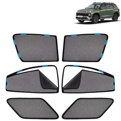 Image of KINGSWAY Car Sun Shade Curtains Only Compatible with Hyundai Alcazar (2024 Onwards) | Front Window in Half Cut and Rear in Zipper (Magnetic) | UV & Heat Protection | Pack of 6 Pcs