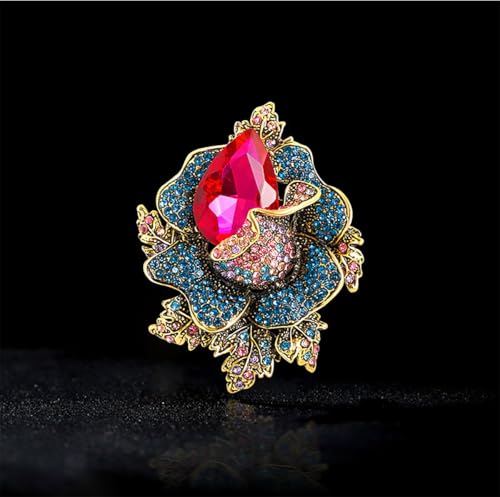 Image of Rhinestone Flower Brooch For Women Crystal Rose Flower Brooch Pin Big Size Rhinestone Crystal Flowers Broochs Stylish Rhinestone Rose Flowers Pin Elegant Clothing Hat Bag Accessories