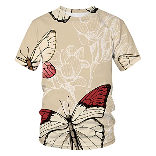 T-shirt imprimé papillon 3D homme style Harajuku avec manches courtes amples taille XL