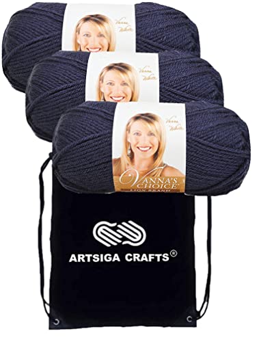 Image of Lion Brand Yarn Vanna'S Choice 860-110 Navy | 3 Skeins, Same Dye Lot, Project Bag, CYC #4 Worsted, 100% Acrylic, Ideal for Crochet, Knitting Blankets, Hats, Scarves