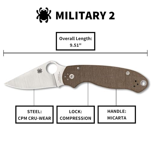 Spyderco Military 2 Folding Utility Pocket Knife - Ideal for Everyday Carry and Outdoor Adventures - G10 Handle, PlainEdge, 9.51-Inch Overall Length, 4-Inch Blade, Brown Canvas - C36MPCW2 - Image 5