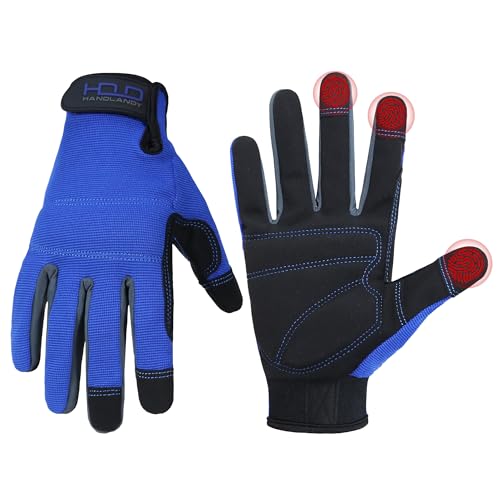 HANDLANDY Work Gloves for Men & Women, Utility Mechanic Working Gloves Touch Screen, Flexible Gardening Gloves for Yard Medium (Pack of 1) Blue