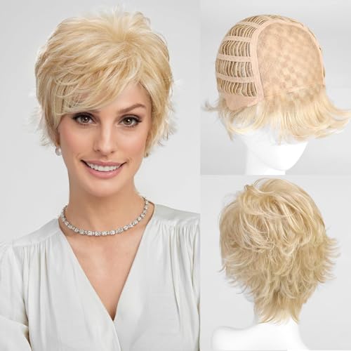 HAIRCUBE Blonde Pixie Cut Wigs for Women, Natural Short Curly