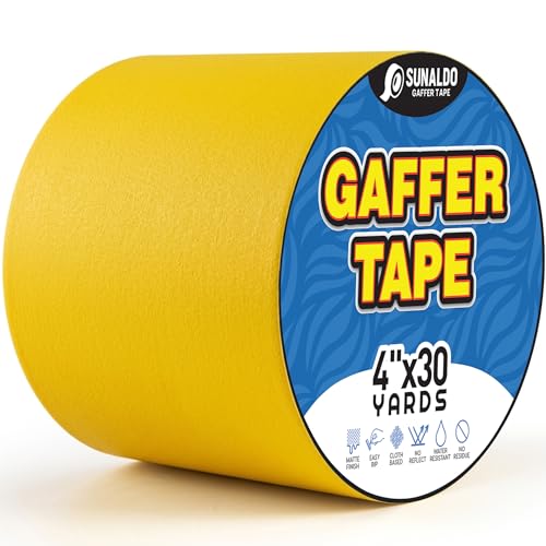 Image of Gaffers Tape Heavy Duty, Easy to Rip, Residue-Free Professional Grade Floor Tape for Electrical Cords, Matte Finish Non Reflective, Weather Resistant (1, Yellow, 4 inch x 30 Yards)