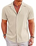 COOFANDY Mens Shirt Casual Button Down Regular Fit Fashion Camp Beach Tops, Beige, Medium, Short Sleeve