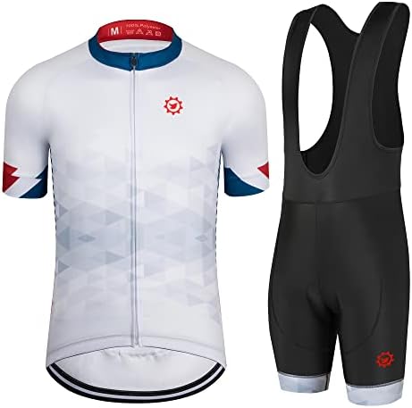 GCRFL Men's Cycling Jersey Set Road Bike Shorts Sleeves Jersey Zipper Pokcet Bib Shorts with Padded, Cycling Clothing kit Men (White, M)