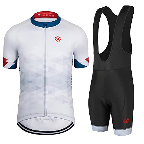 Gcrfl Men's Cycling Jersey Set Road Bike Shorts Sleeves Jersey Zipper Pokcet Bib Shorts With Padded, Cycling Clothing Kit Men (White, M) #TOP20