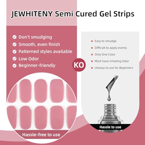JEWHITENY Semi Cured Gel Nail Strips :20 Pcs UV Light Required Nail Wraps(Dusty Rose) Easy Apply & Remove,UV Gel Nails Stickers Salon-Quality & Long Lasting,Includes File & Wooden Stick
