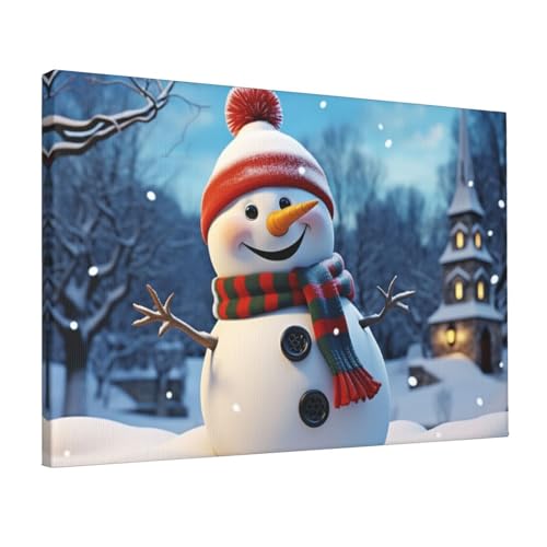 Toile murale bonhomme de neige OUSIKA de 45x30 cm pour décoration de salon