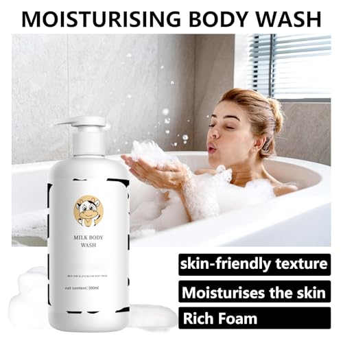Moisturizing Milk Body Wash 500ml for Women and Men, Gentle Smoothing Foaming Bath Cleanser, Intensive Hydration Body Wa