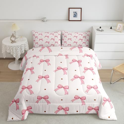 Ensemble de literie rose à nœud pour enfants filles femme grand lit mignon coquette