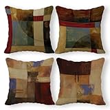 SiuSue Vintage Geometric Decor Linen Throw Pillow Case, 18 x 18 Inch Set of 4, New Living Room Decor, Housewarming Gift, Modern Decor, Mid-Century Modern Style Cushion Cover for Sofa Couch Bed