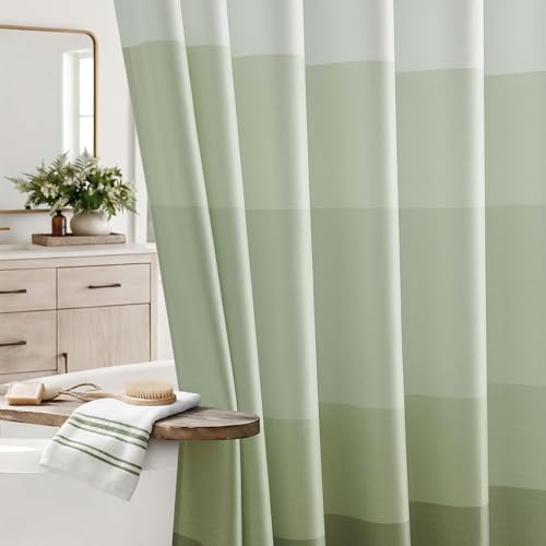 Vangao Rideau Douche 180x200 cm Tissus Lavable Vert Ombre Rideau de Douche pour Baignoire, Déperlant Shower Curtain Textile Polyester Moderne Lot de 1, Rideau...