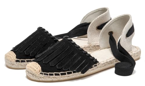 Image of Women's Espadrille FLat Sandals Closed Toe Ankle Wrap,Classic Lace Up Summer Dressy Flat Shoes