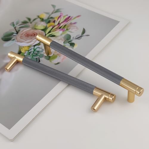 Pexintek 2 Pack Gold Modern Cabinet Handles 160mm Hole Centers Kitchen Bathroom bedrooms Study Furniture Door Vintage Pulls with Screws for Cupboards Drawer Wardrobe Dresser (Golden Grey)