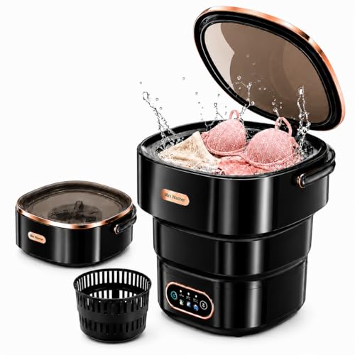 Image of Portable Washing Machine 16L Foldable Mini Washer for Underwear Socks Baby Clothes Small Loads Compact Washer for Apartment Dorm RV Travel (Black)