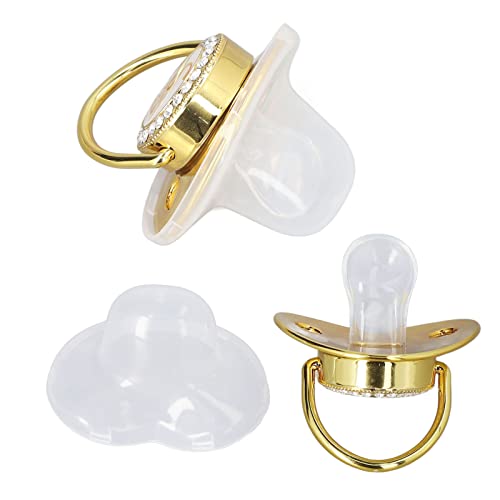 Image of Baby Pacifier and Clip, Bling Golden Letter Infant Newborn Pacifier with Protective Cover for Boys Girls 6 to18 Months Home Travel