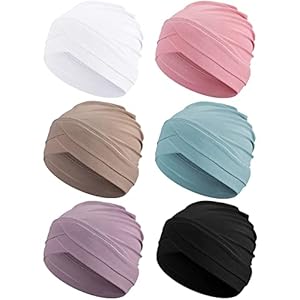 Coume 6 Pcs Women Turban Hats Cancer Headwear Cancer Sleep Cap Lightweight Stretchy Turban Head Wrap Headwear, 6 Color