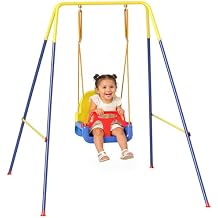 Qaba 3 in 1 Toddler Swing Set, Folding Child Swing Set for Kids with Seat Belt, Adjustable Seat for Garden Patio Outdoor Indoor for Children Gift, Blue