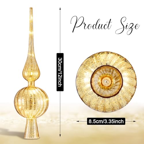 Gejoy Mercury Glass Finial Christmas Tree Topper 12 Inches Vintage Spherical Xmas Tree Topper Mid Century Christmas Ornament for Home Xmas Holiday Party Decorations(Golden) by Gejoy - Image 3