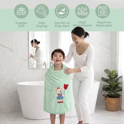 Image of MAXOSHINE Microfiber Kids Bath Towels Quick Dry Super Absorbent Super Soft Bath Towel for Babies Toddler-Baby Towel for Boys and Girls, Green Mini