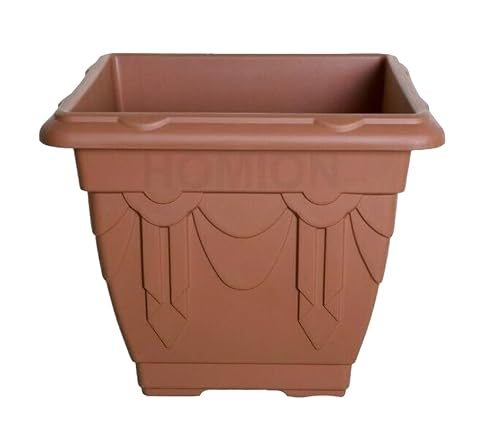 HOMION 41cm Square Flower Pots Venetian Plastic Garden planter pot container (Terracotta) (1x)