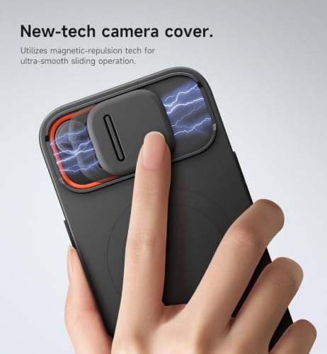 Image of SURITCH for iPhone 15 Case with Magnetic Camera Slide Cover and Adjustable Kickstand, Compatible with MagSafe, Shockproof Bumper Case Slim Protective Cover 6.1 Inch, Black
