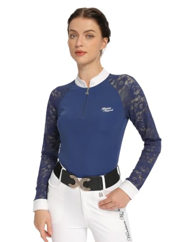 Harrison Howard Women’s Equestrian Show Shirt, Lace Long Sleeve Rider Top