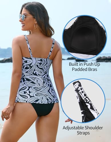 Womens Tankini Top Twist V Neck Bathing Suit Top Flowy Padded Swimsuit Top Swim Tank Top Only3