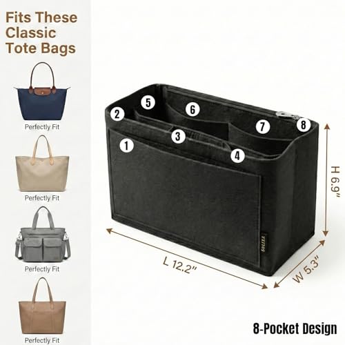 SOLIXA Felt Purse Organizer Insert for Tote Bags, Black Handbag Organizers with 8 pockets for women, Large tote bag organizer insert compatible with speedy 35,Bag Dividers for Totes by SOLIXA - Used condition - Image 3