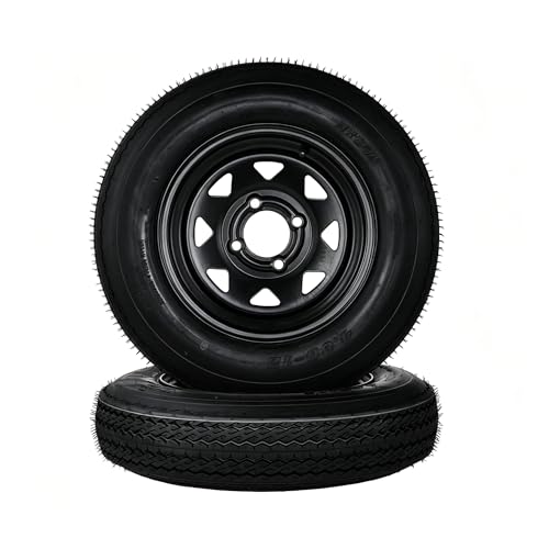 2-Pack 4.80-12 480-12 4.80x12 Trailer Tires, Trailer Tire Rim Assembly 4 Lug on 4 in PCD 12 in Wheels, Utility Tire and Rim Set for Travel Cargo Boat Farm Lawn Mower Black