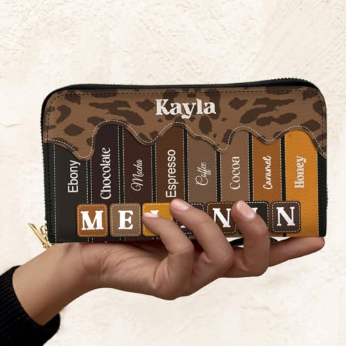 Personalized Leather Wallet for Women – Custom African Pride Clutch with Name – Elegant African Queen Gift – African American Art Wallet – Gift for Mom (Melanin)3