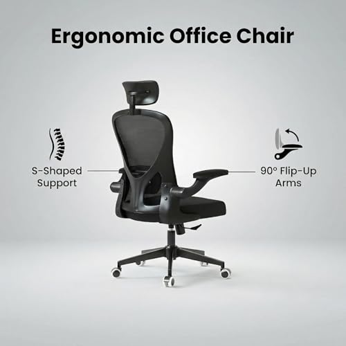 Image of Monhey Office Chair Ergonomic Desk Chair with Lumbar Support&Headrest&Flip-up Arms Height Adjustable Rocking Swivel High Back Computer Chair Warm Taupe Mesh Study Chair (10black)