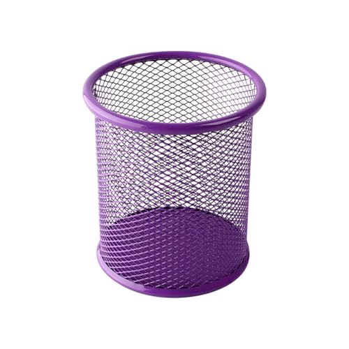 HugeDE Pen Holder Cup Metal Mesh Pencil Holder Desk Pencil Cup Round Pen Organizing Cup Office Pen Organizer Cute Pencil Organizer for School Purple