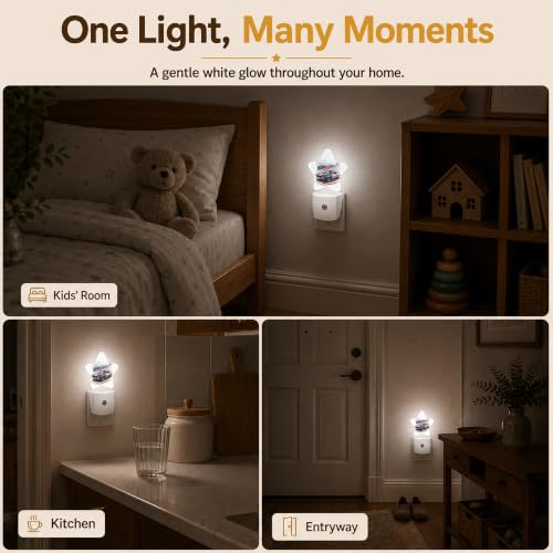 Image of Star Night Light Plug in, American Flag Dusk to Dawn Sensor Night Light, Soft Glow Lamp for Kids Bedroom Nursery Hallway Bathroom, Energy Saving Compact Design