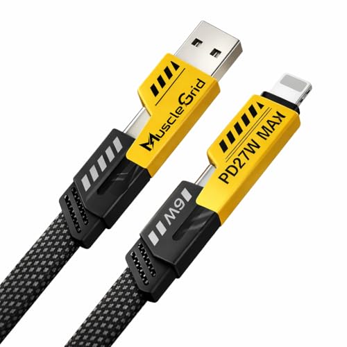 MuscleGrid 4-in-1 Multi-Functional USB Super-Fast Charging Cable | 65W 480 Mbps 4-in-1 USB A/Type C to Lighting/Type C | 1.2m Tangle-Free Braided Cable | Multiport for iPhones and Android Devices