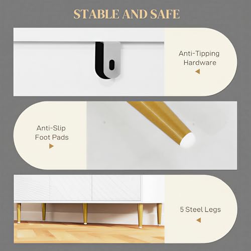 HOMCOM Sideboard, Modern Storage Cabinet with Adjustable Shelves and Carved Line Doors, Cupboard for Living Room, Hallway, Dining Room, White - Image 7